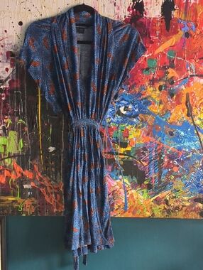 French Connection Blue and Rust Printed Dress